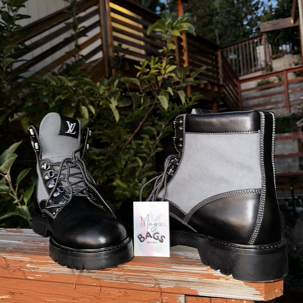 Louis Button: Alps Patches Oberkampf Canvas Calf Leather Ankle Boots - Picture 7 of 13